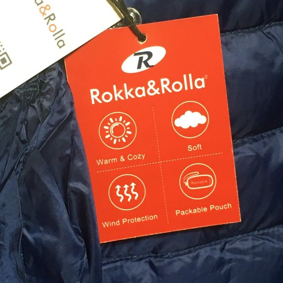 Rokka&Rolla Women's L 12-14 Navy Blue Lightweight Packable Down Puffer Jacket - Picture 12 of 15